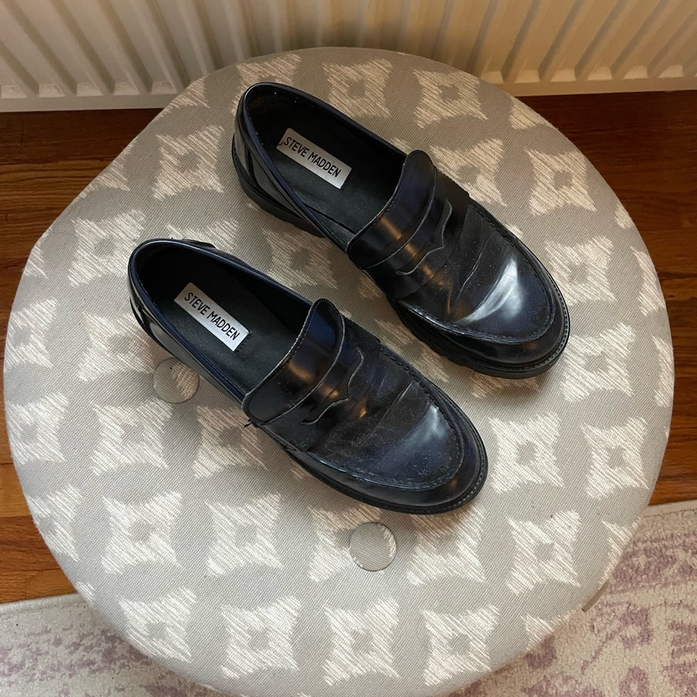 STEVE MADDEN Black/Blue Womens Loafers
